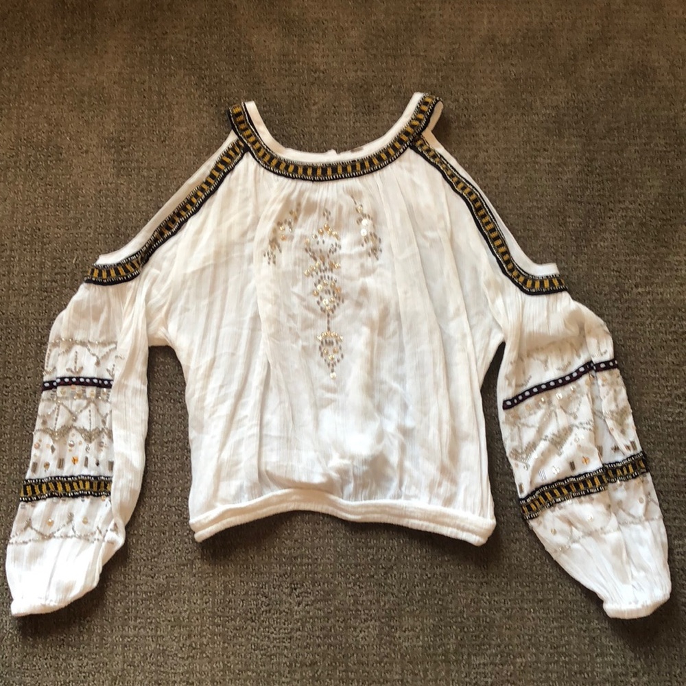 Free People Beaded Cold Shoulder Top Size Small